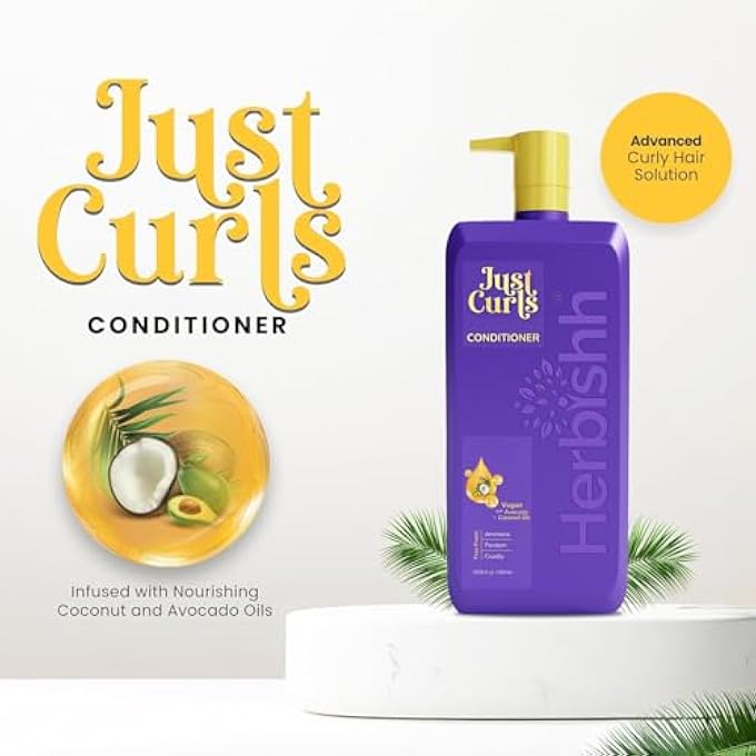 Herbishh JUST CURLS CONDITIONER FOR CURLY, WAVY HAIR | 500ML | AVOCADO & COCONUT OIL, VEGAN, CURLFACTION & DRY DAMAGED, DETANGLER - Image 3